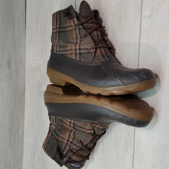 Sperry Womens Saltwater Plaid Duck Rubber Waterproof Boots shoes sz 10 - Picture 11 of 12
